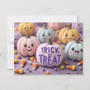 Kawaii Pastel Pumpkins mit Trick oder Treten Text Postkarte