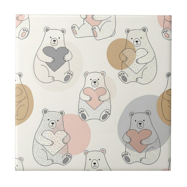 Kawaii Pastell-Bär-Herz-Muster Fliese (Vorderseite)