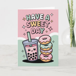 Kawaii Pastell-Boba-Tee und Donuts Süßer Geburtsta Karte
