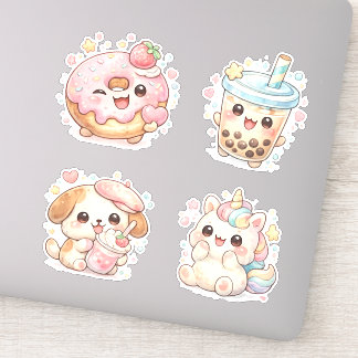 Kawaii Pastell Essen & Einhorn Anime  Aufkleber