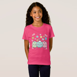 Kawaii Pastell Fluffige Freunde & Sterne Rosa Graf T-Shirt