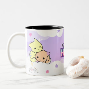Kawaii Pastell-Katzen-Geschenk Weibliches Katzen Zweifarbige Tasse