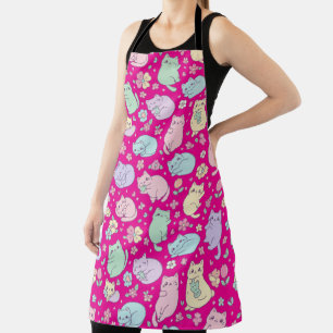Kawaii Pastell Katzen und Blumen Muster Schürze