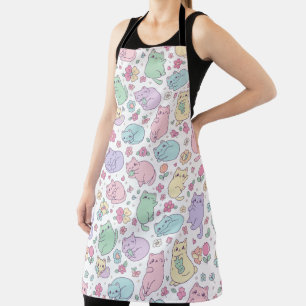 Kawaii Pastell Katzen und Blumen Muster Schürze