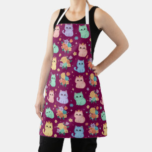 Kawaii Pastell-Katzen und Blumen-Muster-Schürze Schürze