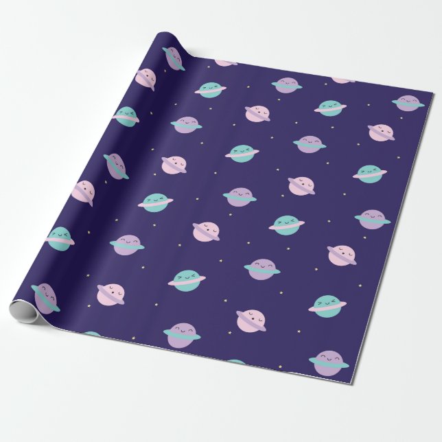 Kawaii Pastell-Planeten Geschenkpapier (Ungerollt)