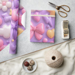 Kawaii-Pastell-Schleifen- und Herz-Nahtloses Muste Geschenkpapier