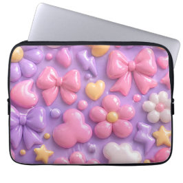Kawaii-Pastell-Schleifen- und Herz-Nahtloses Muste Laptopschutzhülle
