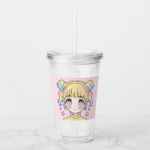Kawaii Pastell-Star-Mädchen-Porträt Acryltrinkbecher