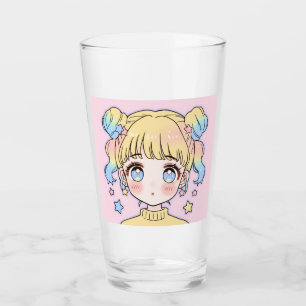 Kawaii Pastell-Star-Mädchen-Porträt Glas
