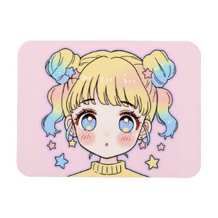 Kawaii Pastell-Star-Mädchen-Porträt Magnet