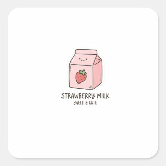 Kawaii Pastell Süße Erdbeermilch-Tetrapack Quadratischer Aufkleber