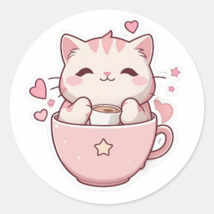 Kawaii pastellrosa Katzenaufkleber Runder Aufkleber