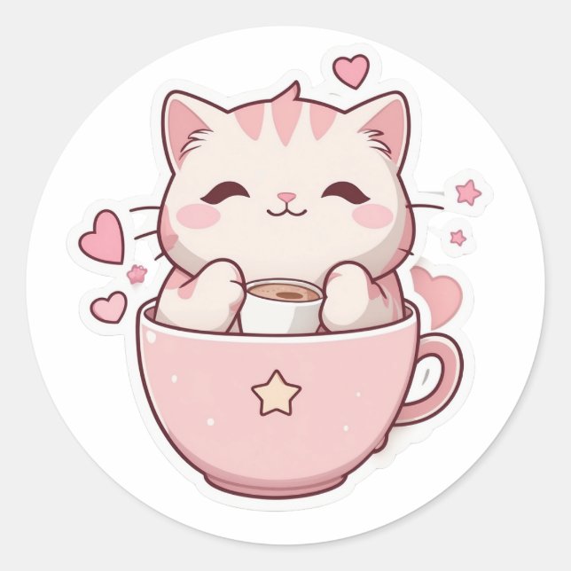 Kawaii pastellrosa Katzenaufkleber Runder Aufkleber (Vorderseite)