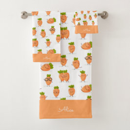 Kawaii pattern of fun carrots badhandtuch set