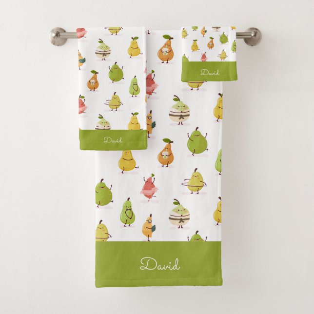 Kawaii pattern of funny pears badhandtuch set (Insitu)