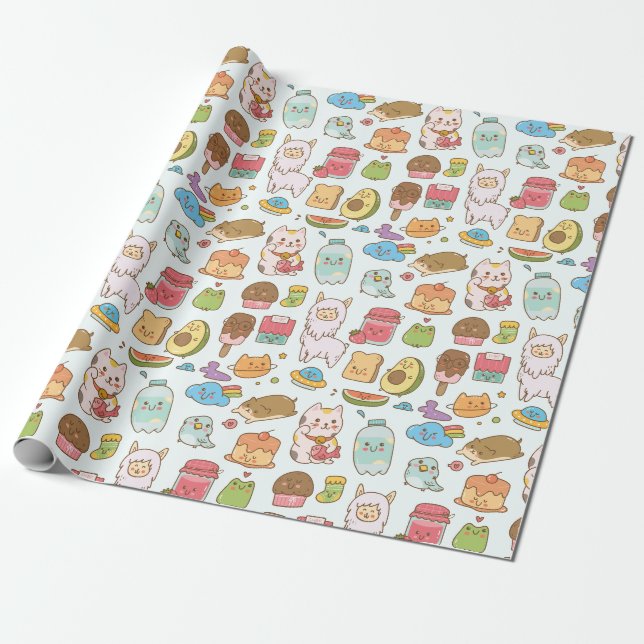 Kawaii Pattern Wrapping Paper Geschenkpapier (Ungerollt)