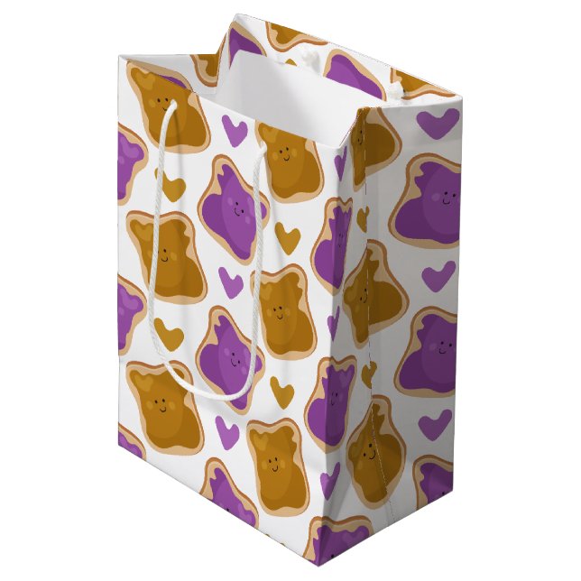 Kawaii PBJ Muster Mittlere Geschenktüte (Vorderseite Schrägansicht)