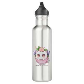 Kawaii Peach Chat en Lavender Teacup Bouteille d'e