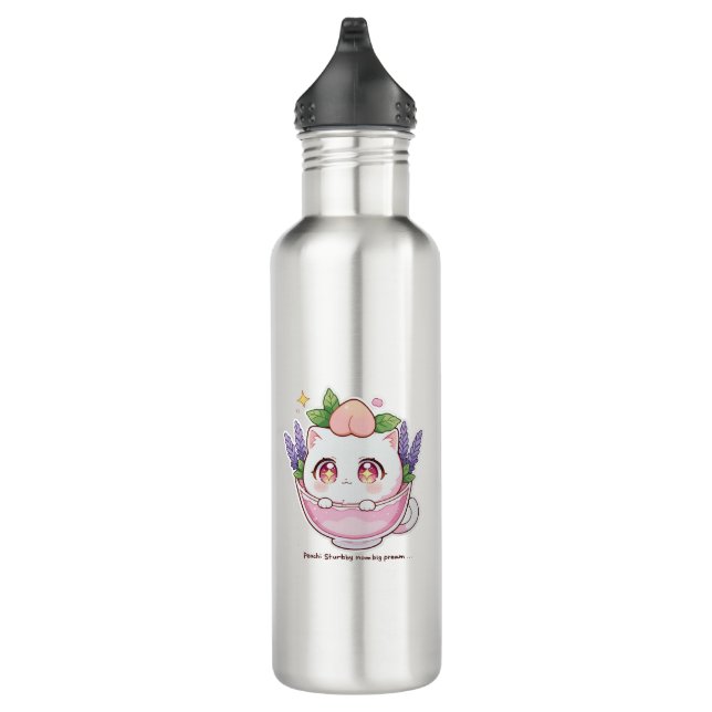 Kawaii Peach Chat en Lavender Teacup Bouteille d'e (Droite)