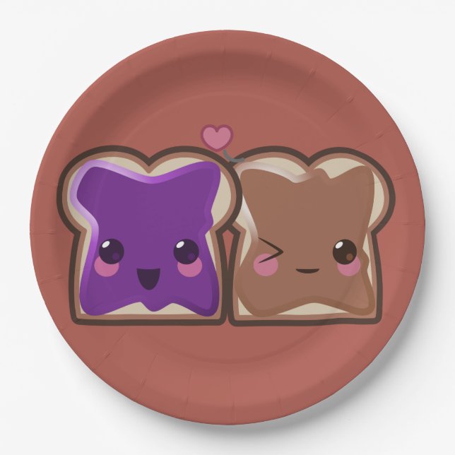 Kawaii Peanut Butter und Jelly Friends Pappteller (Vorderseite)