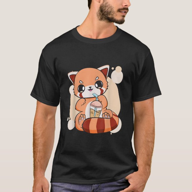 Kawaii Pearl Bubble Tea Red Panda Boba Anime T-Shirt (Vorderseite)