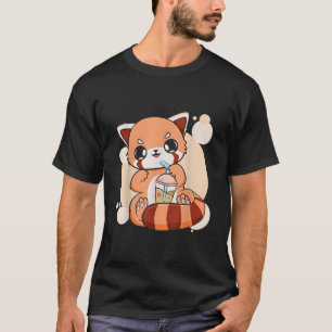 Kawaii Pearl Bubble Tea Rote Panda Boba Anime T-Shirt