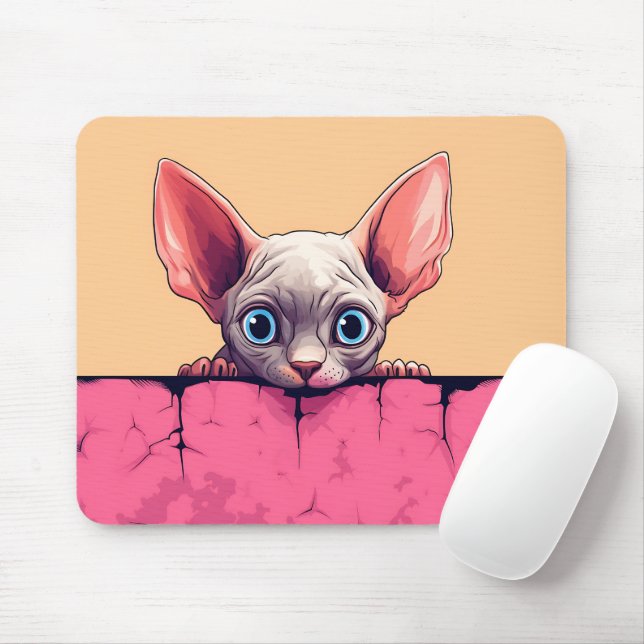 Kawaii Peeking Niedlich Sphynx Cat Mousepad (Mit Mouse)
