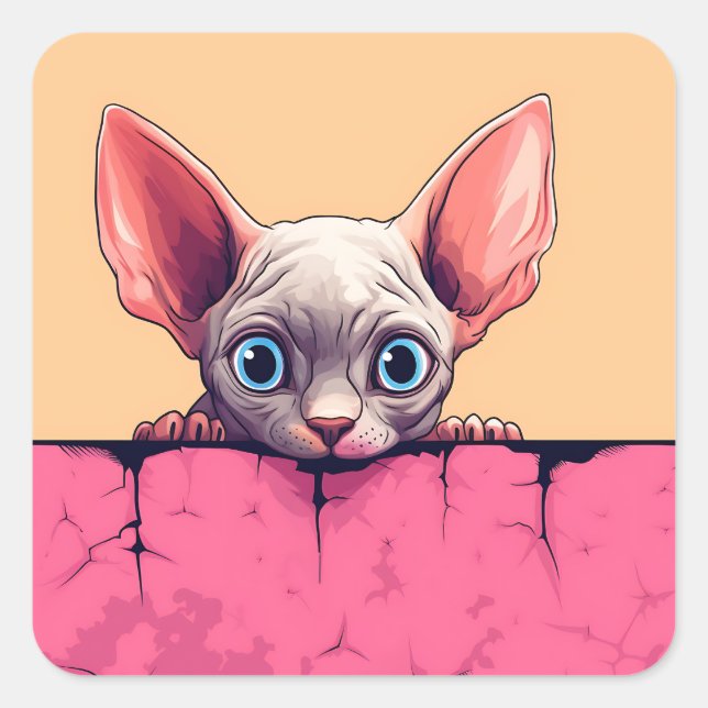 Kawaii Peeking Niedlich Sphynx Cat Quadratischer Aufkleber (Vorderseite)