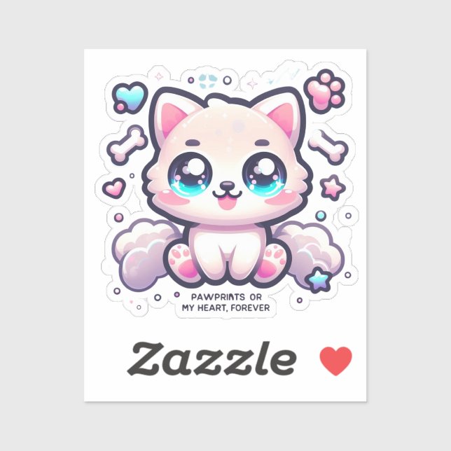 Kawaii Pet Vinyl Pawprints on My Heart, Forever Aufkleber (Blatt)