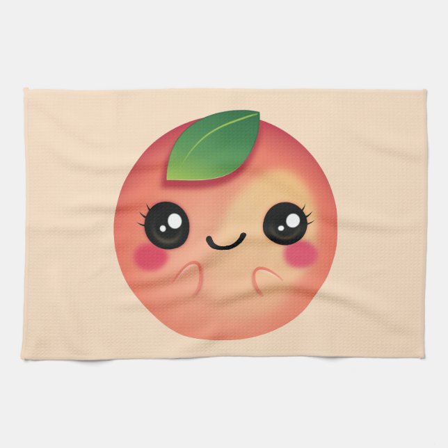 Kawaii-Pfirsich Geschirrtuch (Horizontal)