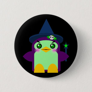 Kawaii Pinguin-Hexe Button