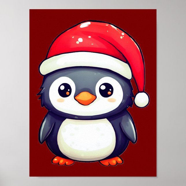 Kawaii Pinguin Tragen eine gemütliche Weihnachtsma Poster (Vorne)