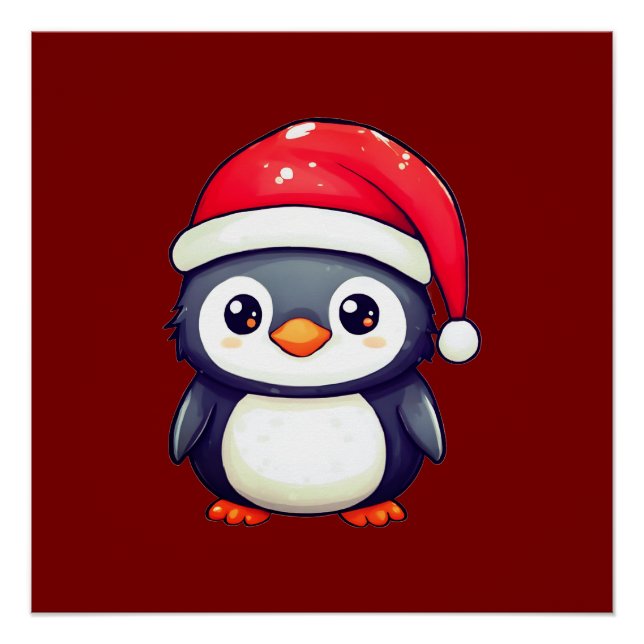 Kawaii Pinguin Tragen eine gemütliche Weihnachtsma Poster (Vorderseite)