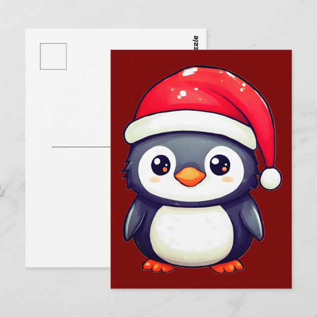 Kawaii Pinguin Tragen eine gemütliche Weihnachtsma Postkarte (Vorne/Hinten)