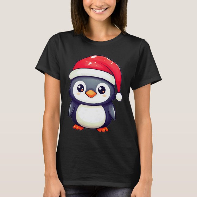 Kawaii Pinguin Tragen eine gemütliche Weihnachtsma T-Shirt (Vorderseite)