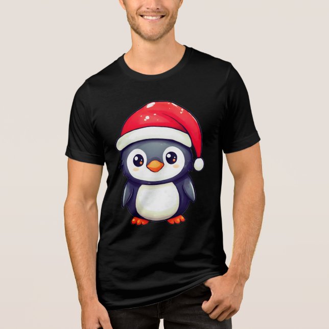 Kawaii Pinguin Tragen eine gemütliche Weihnachtsma Tri-Blend Shirt (Vorderseite)