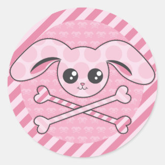 Kawaii Pink Bunny Skull Runder Aufkleber
