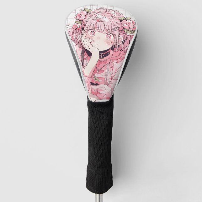 Kawaii Pink Cafe Anime Girl Golf Headcover (Vorderseite)