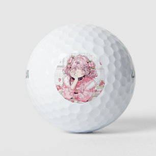 Kawaii Pink Cafe Anime Girl Golfball