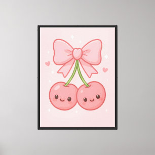 ✨ Kawaii Pink Cherry Bow Wall Art - Niedliche Ästh Leinwanddruck
