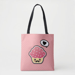 Kawaii Pink Cupcake mit Mustache Tasche