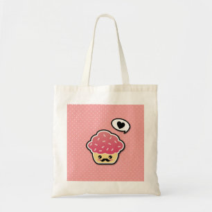 Kawaii Pink Cupcake mit Mustache Tragetasche
