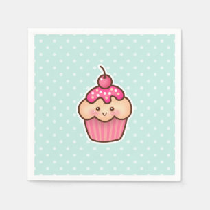 Kawaii Pink Cupcake und Niedlich Mint Blue Polka D Serviette