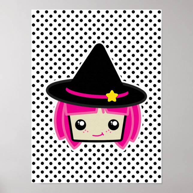 Kawaii Pink Haahaar Hexenposter Print Poster (Vorne)