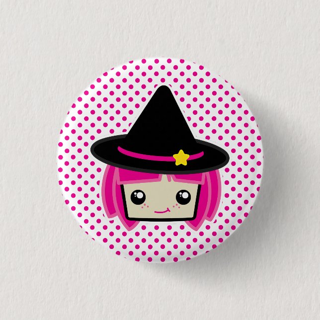 Kawaii Pink Haahaarige Witzknopf Button (Vorderseite)