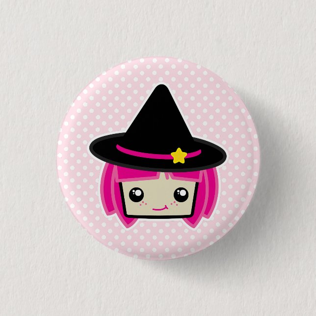 Kawaii Pink Haahaarige Witzknopf Button (Vorderseite)