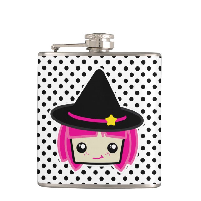 Kawaii Pink Haarblatte Hexenflasche Flachmann (Vorderseite)