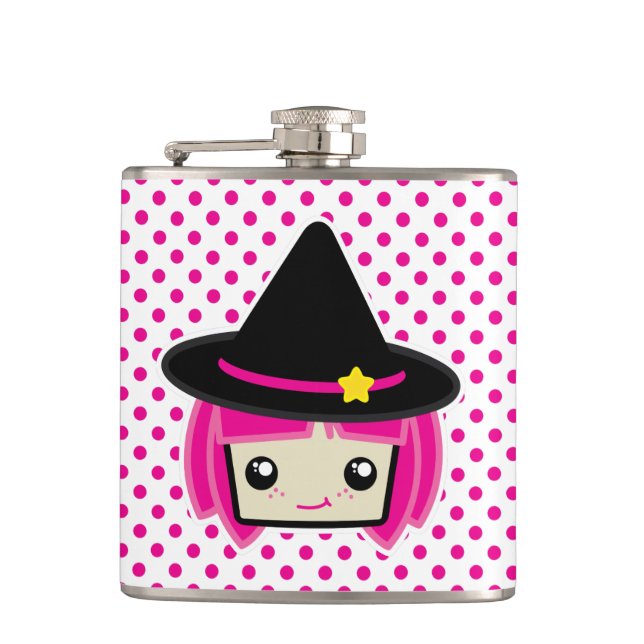 Kawaii Pink Haarblatte Hexenflasche Flachmann (Vorderseite)