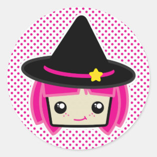 Kawaii Pink Haarbügel Hexenkleber Runder Aufkleber